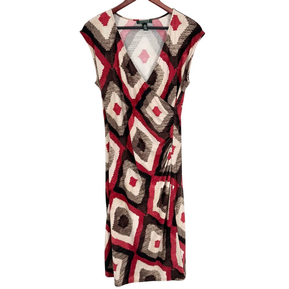 Ralph Lauren Womens Sz Large Red Brown Super Stretchy Formal Dress Dinner Office